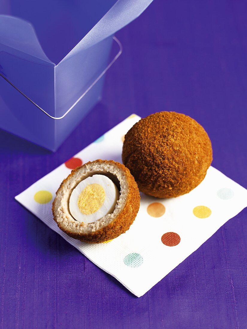 Scotch egg, whole and half