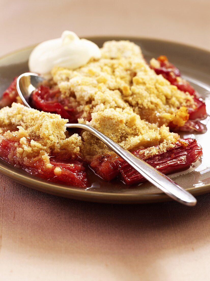 Rhubarb crumble on a plate