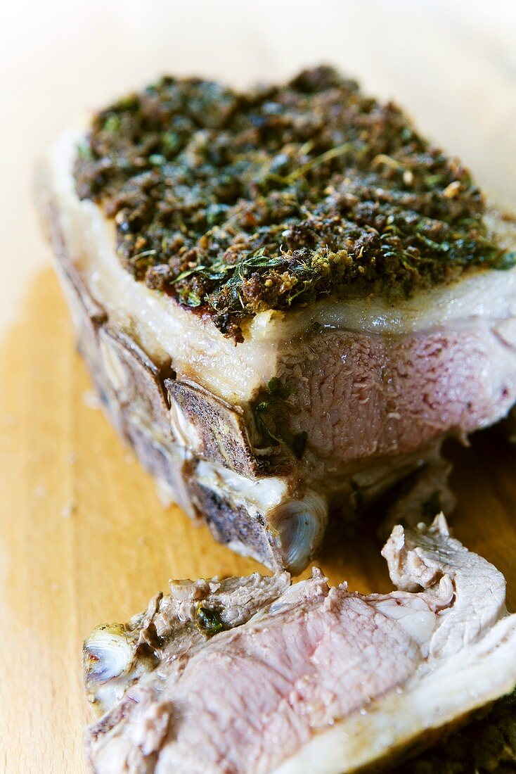 Roast loin of lamb with anchovy and thyme crust