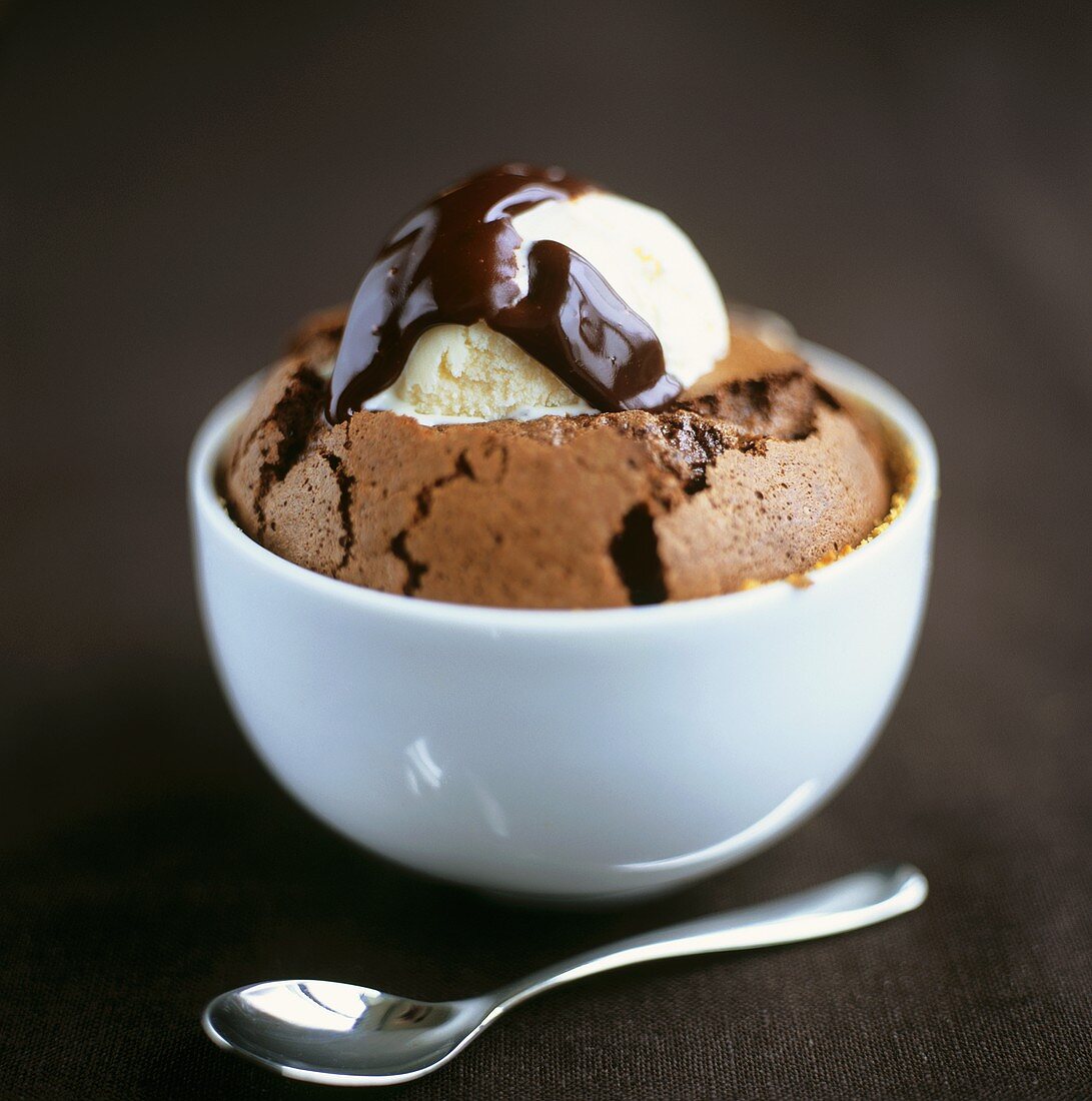 Chocolate pudding with vanilla ice cream