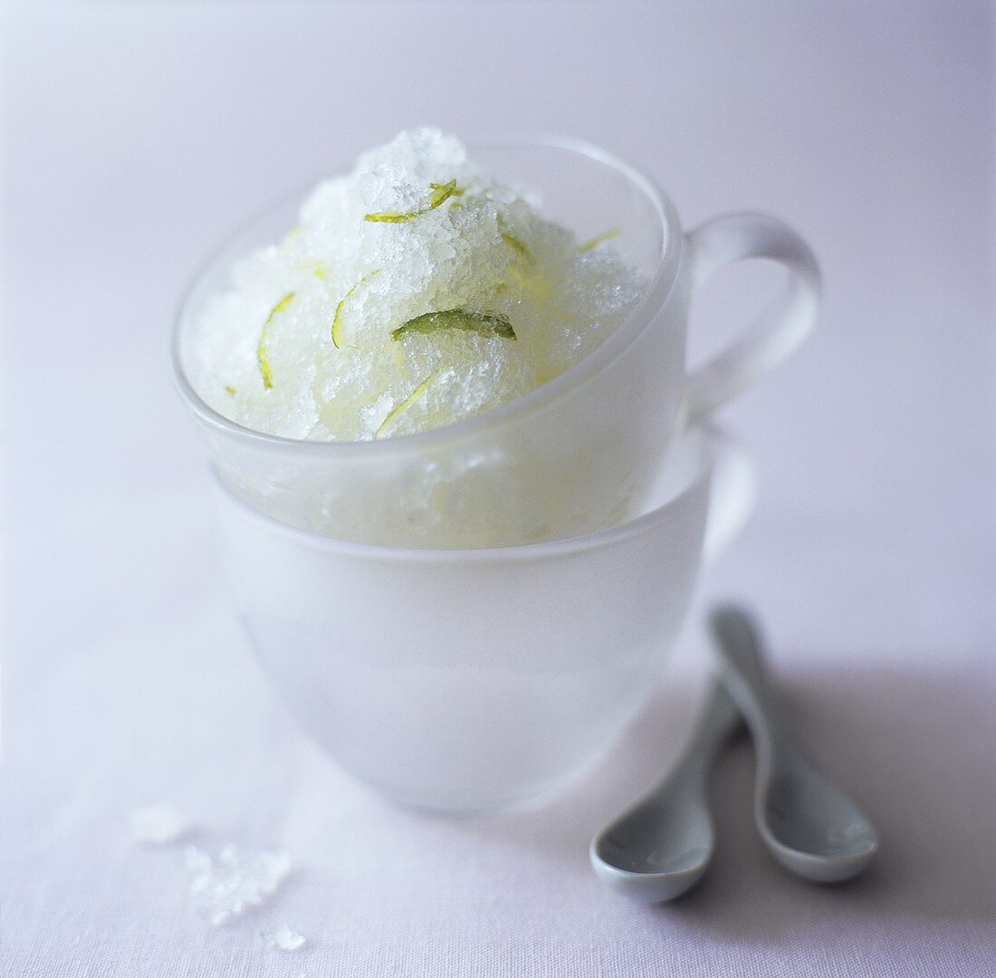 Lime granita in a glass cup