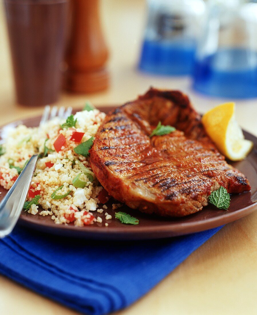 Barbecued steak with vegetable couscous