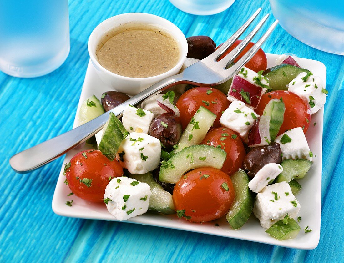 Greek salad with dressing