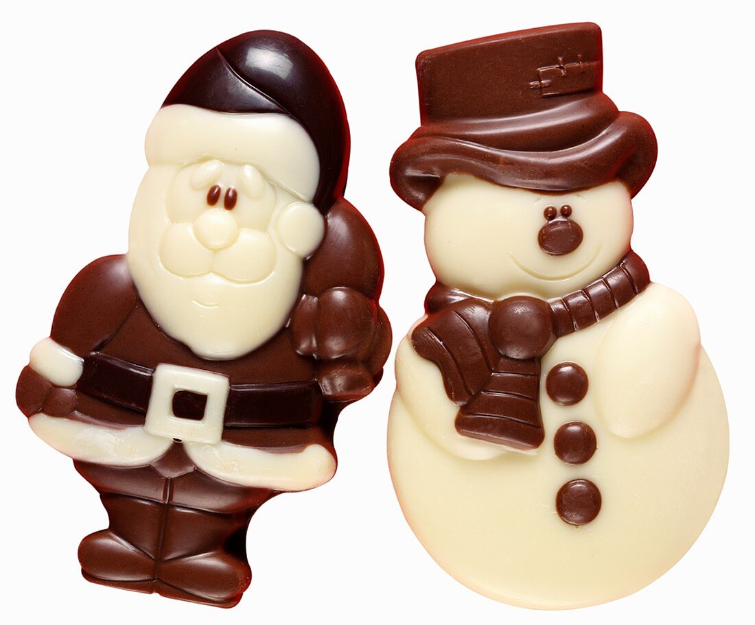 Weihnachtsmann und Schneemann aus Schokolade