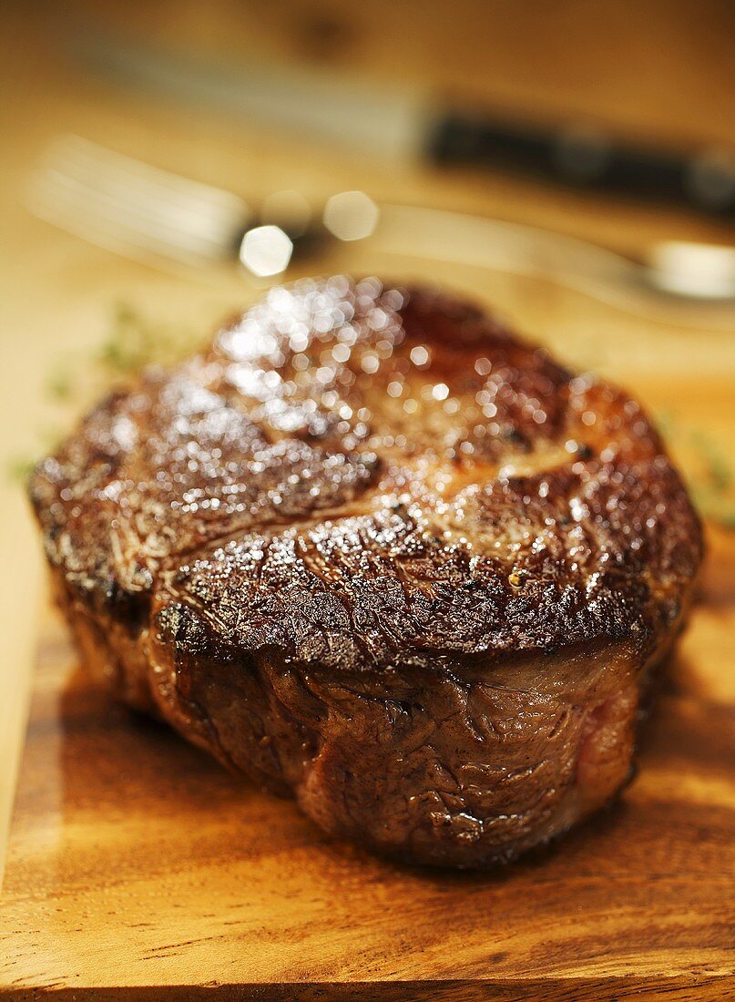 Fried rib eye steak