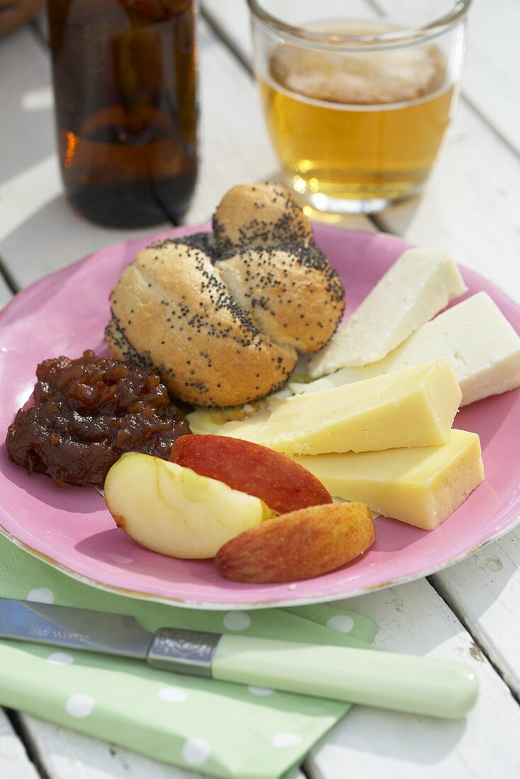 Ploughman's lunch with beer (UK)