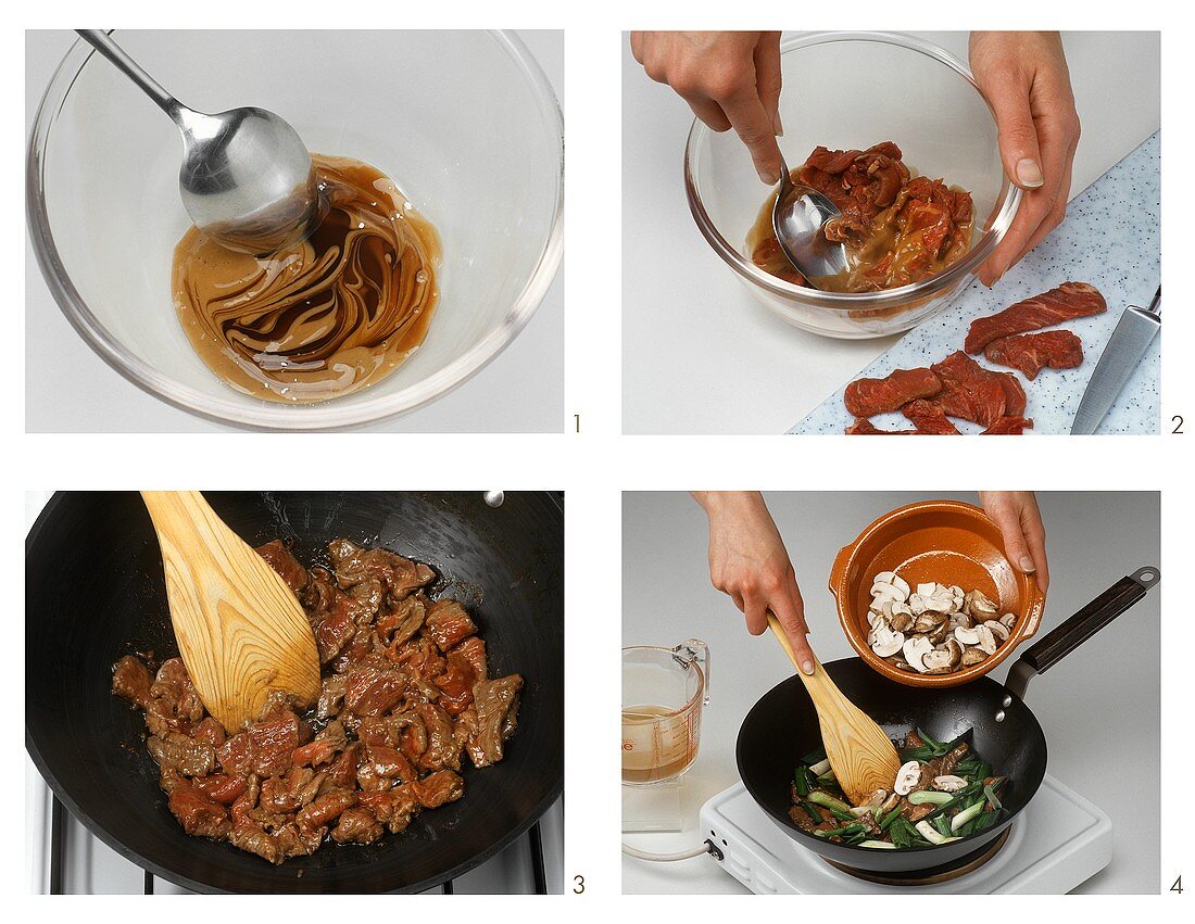Rindfleisch in Austernsauce zubereiten (Thailand)