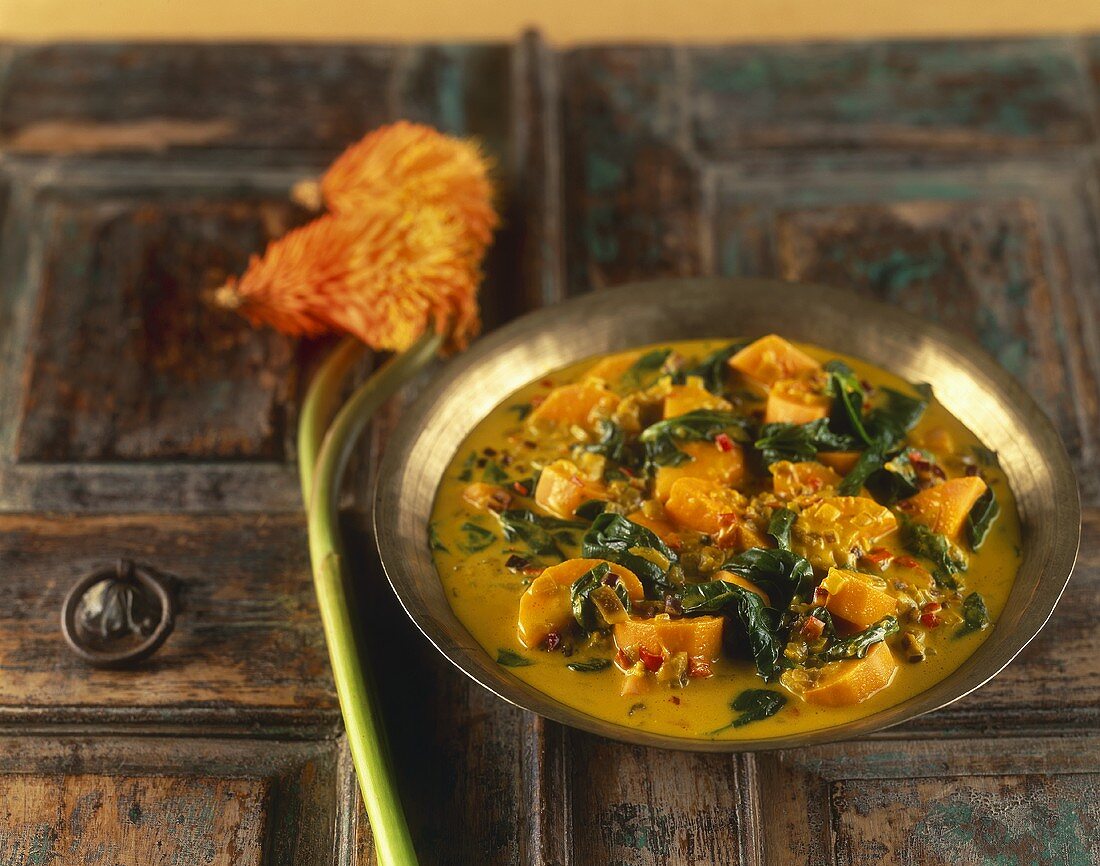 Sweet potato and spinach curry