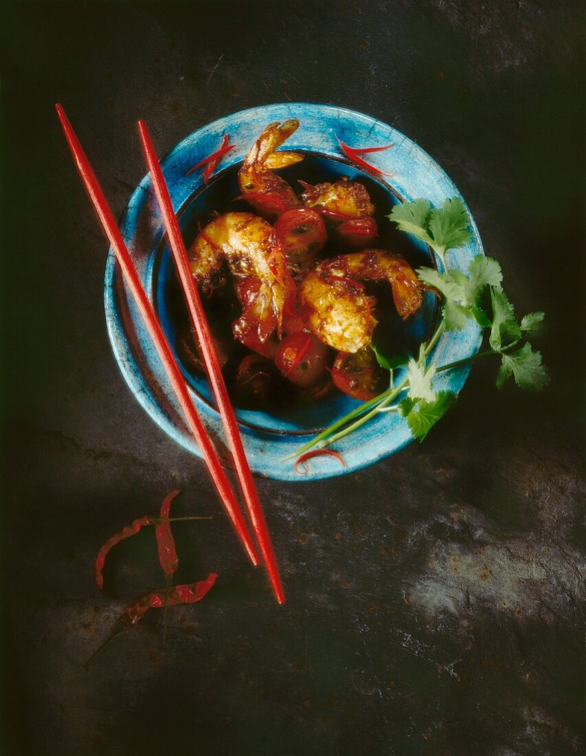 Wok-fried prawns