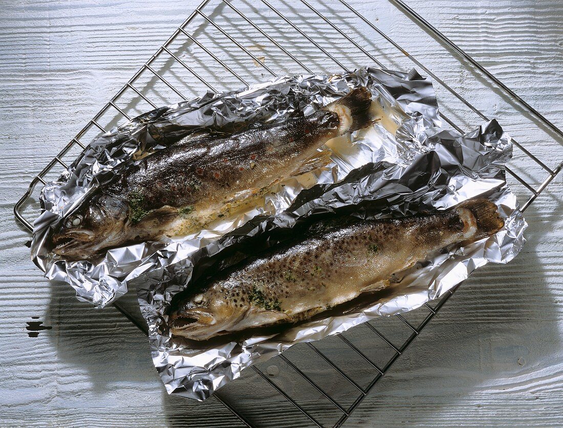 Stuffed trout in aluminium foil