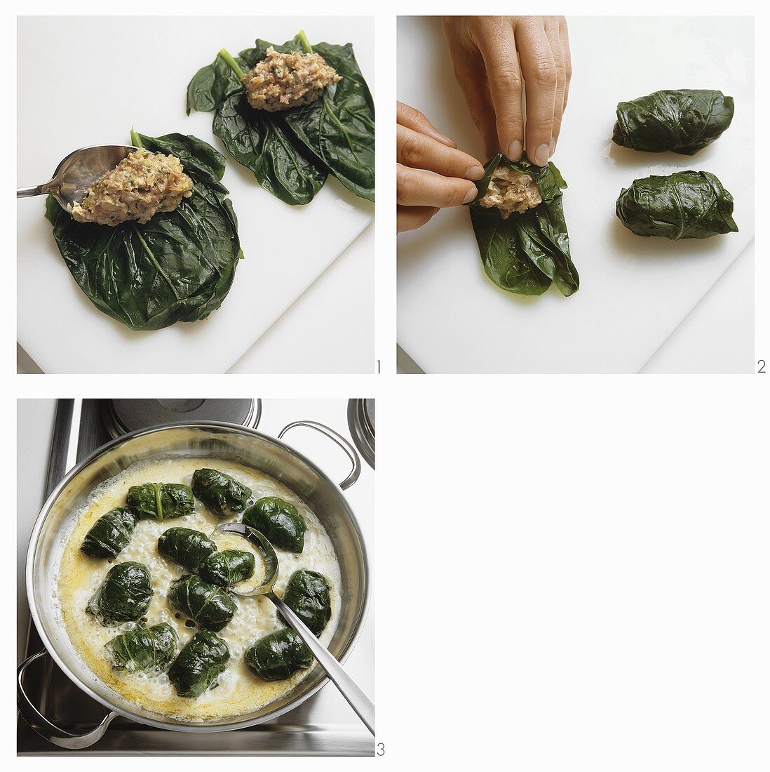 Preparing spinach rolls