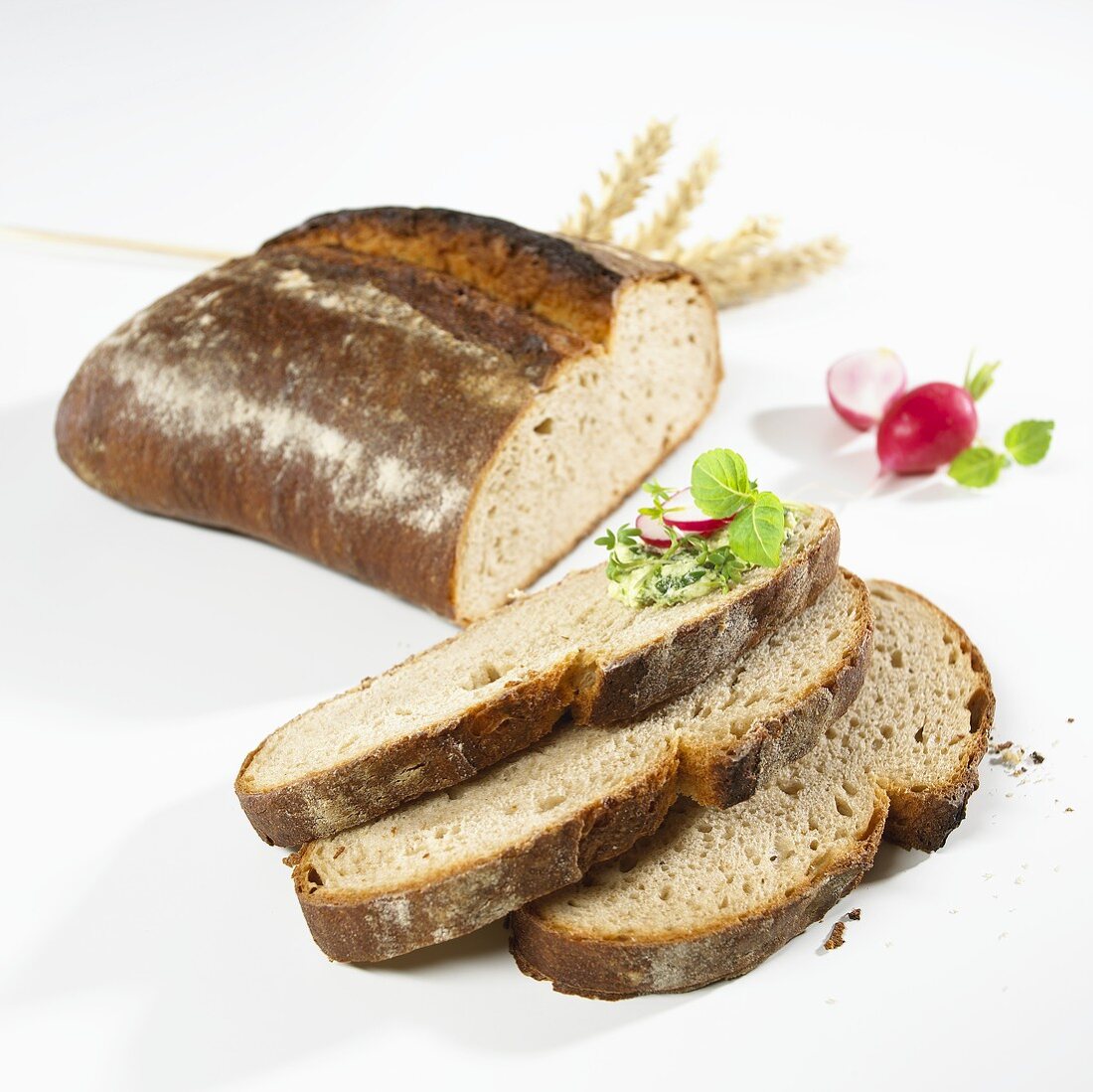 Organic bread, partly sliced