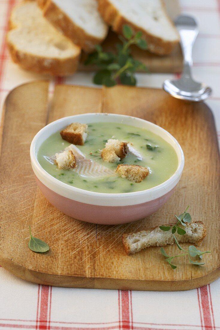 Ramsons (wild garlic) soup with fish