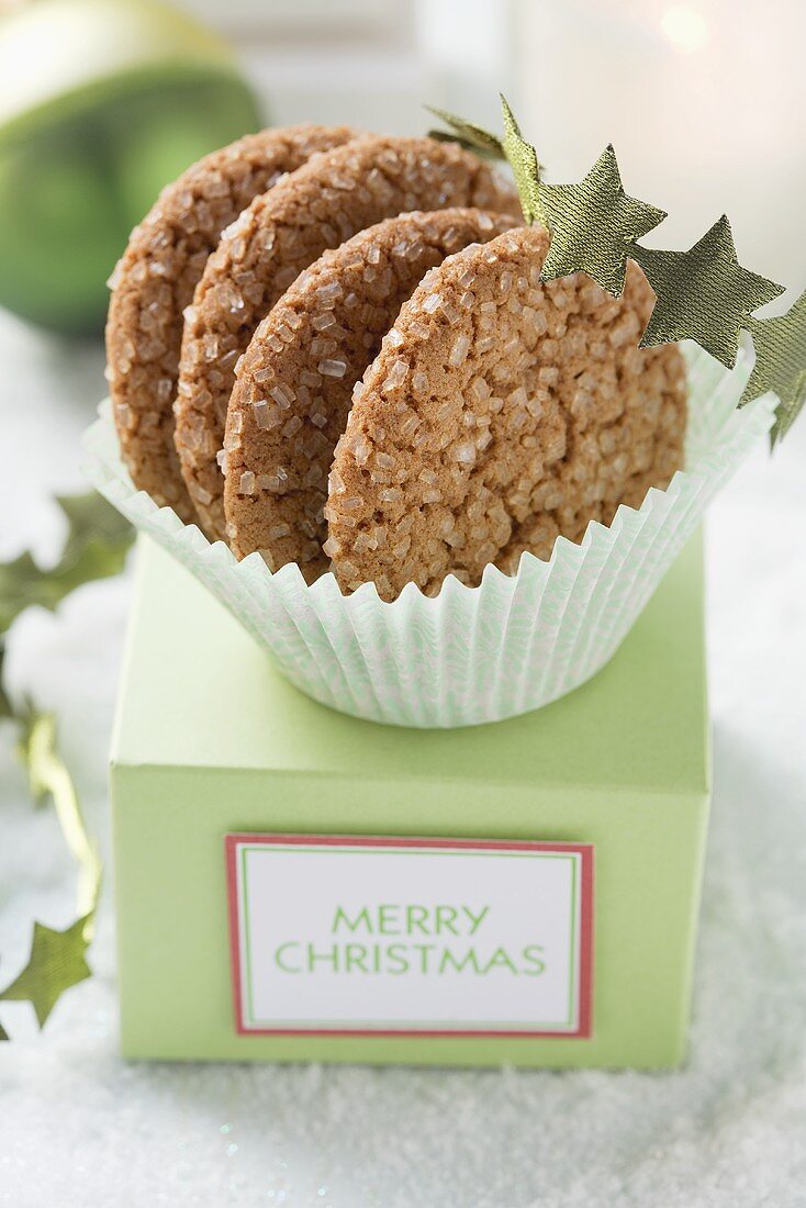 Ginger biscuits in paper case for Christmas