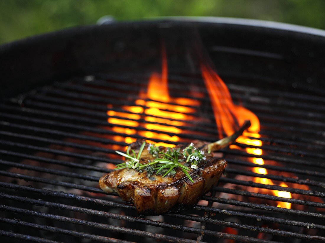Lamb chop on a charcoal barbecue