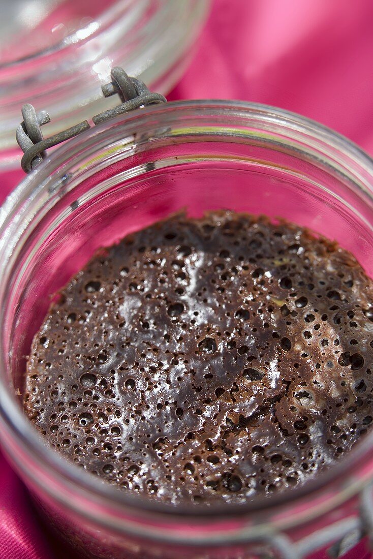 Chocolate cake baked in a preserving jar