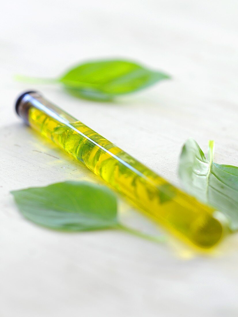 Basil oil in a test tube
