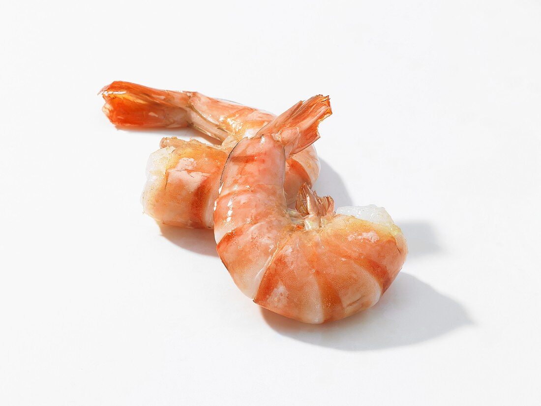 Two cooked prawns