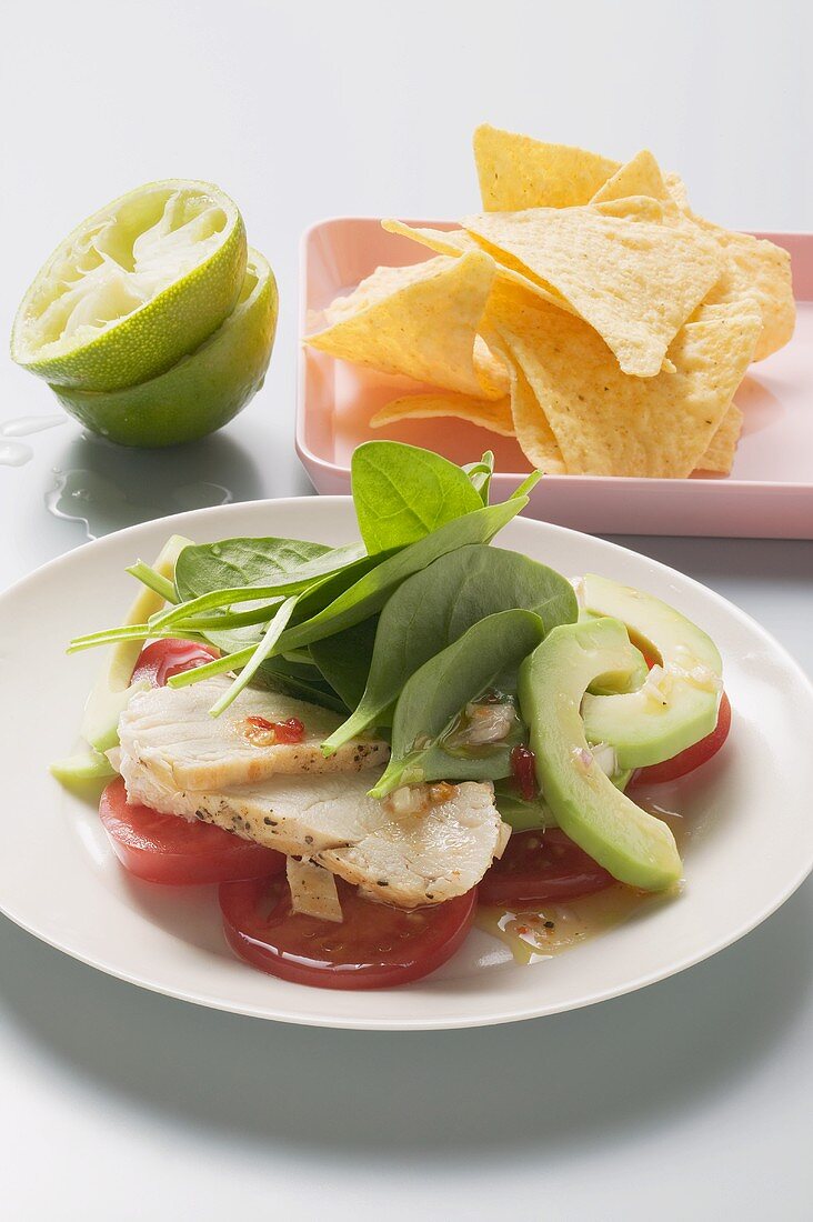 Avocado and tomato salad with chicken breast fillet