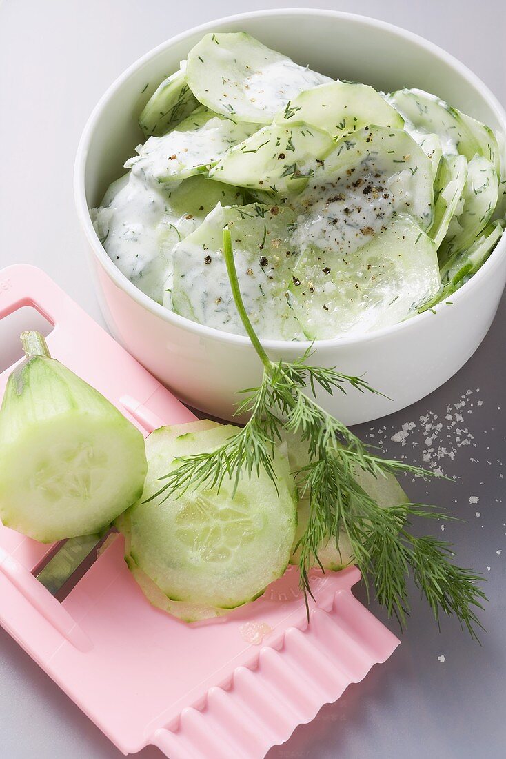 Cucumber salad with yoghurt and dill