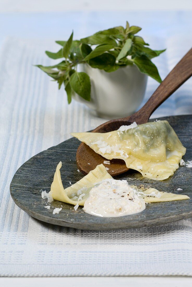 Ravioli con salsa di noci (Ravioli in Nusssauce, Italien)