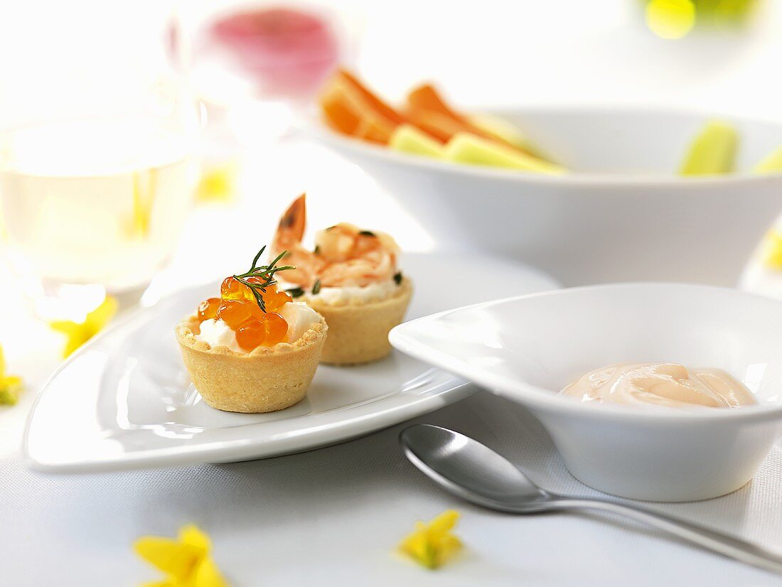 Caviar and prawn appetisers for Easter