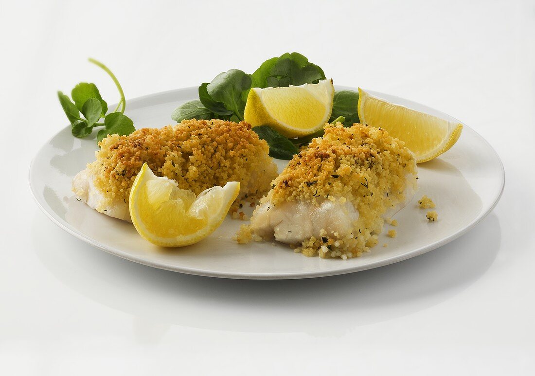 Fish fillet in crispy herb crumb coating