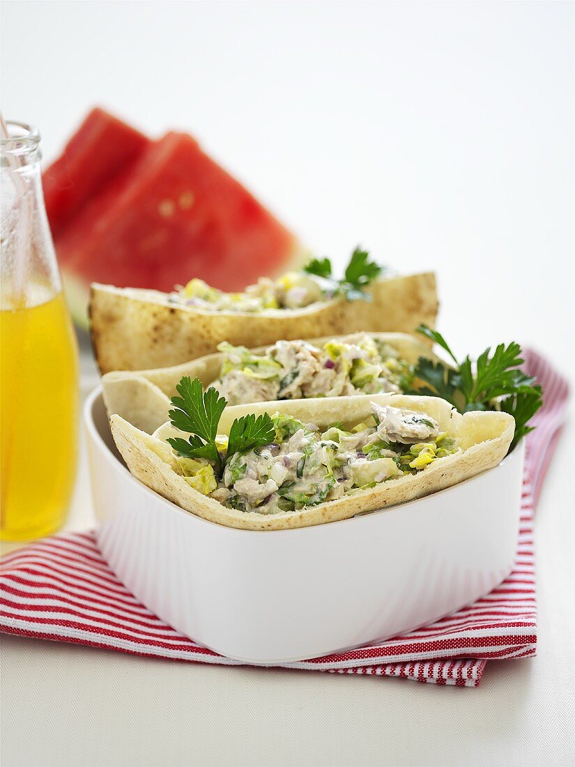 Pita bread with chicken mayonnaise filling