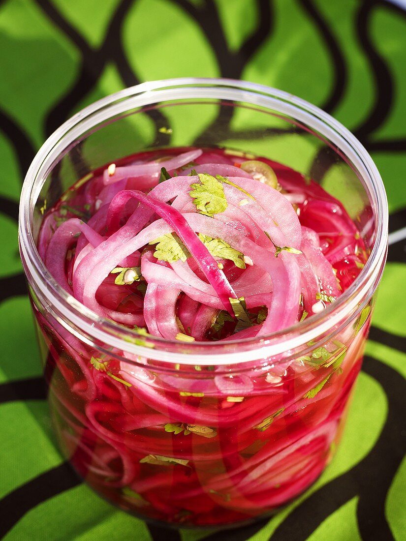 Pickled onions in a jar