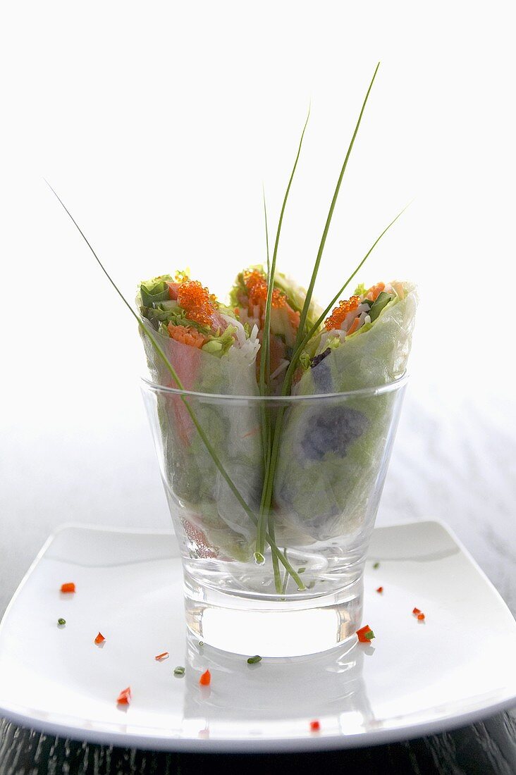 Rice paper rolls with salmon and vegetable filling