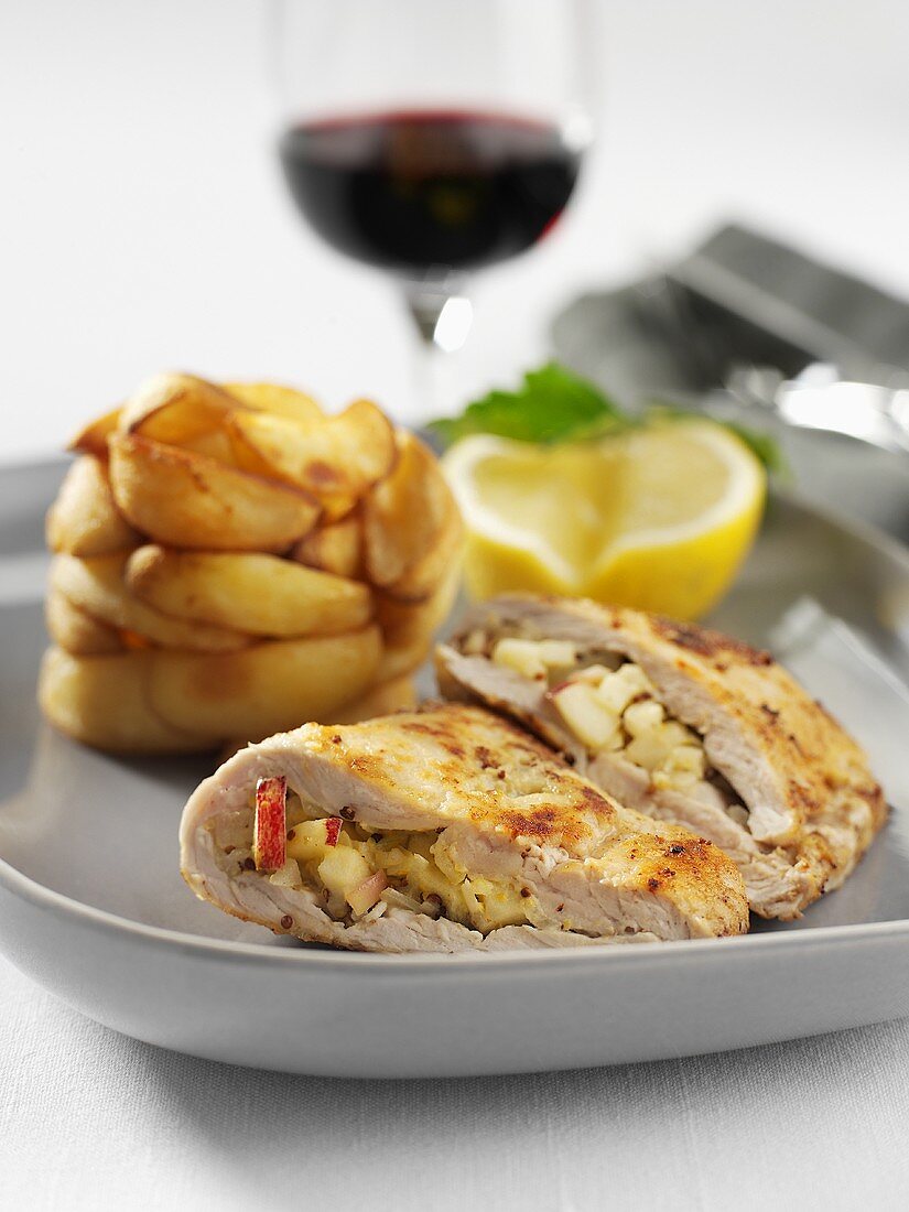 Stuffed chicken breast with potato tower