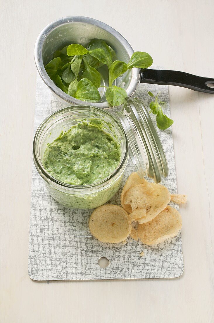 Goat's cheese and corn salad spread with wasabi