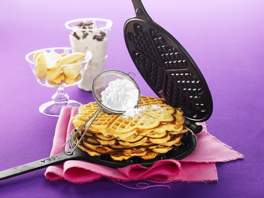 Banana waffles with stracciatella cream