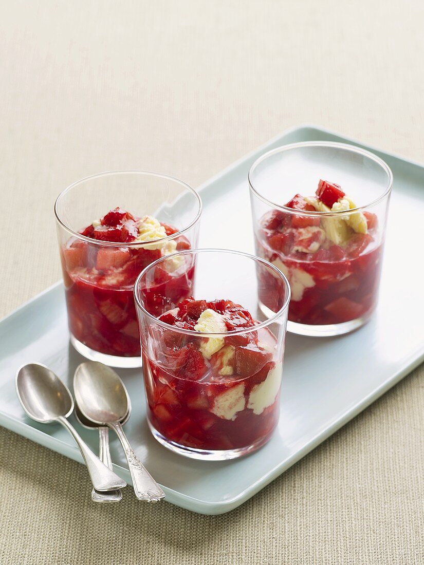 Rhubarb and apple compote in three glasses