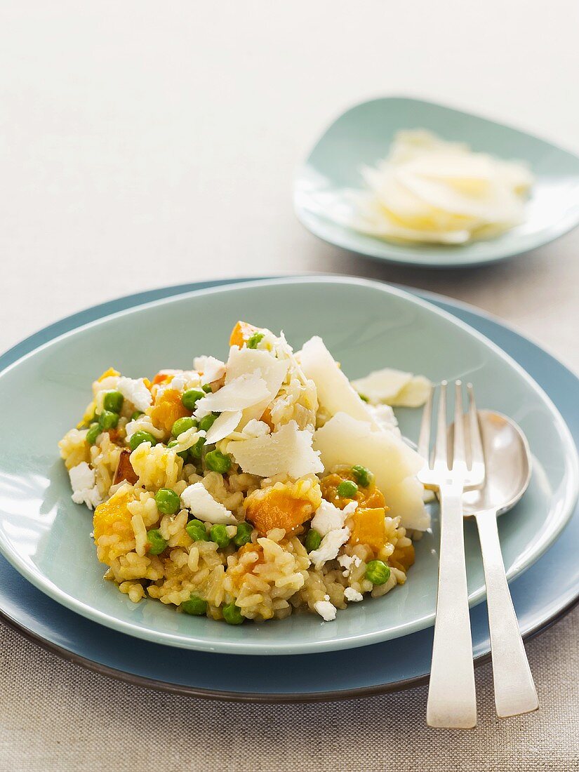 Pumpkin and pea risotto with Parmesan