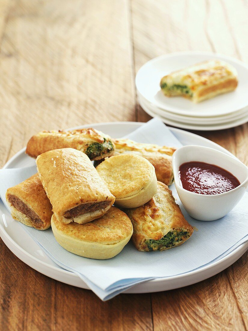 Pies, spinach rolls and sausage rolls