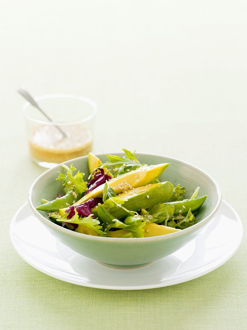 Gemischter Salat mit Avocado und Ingwer