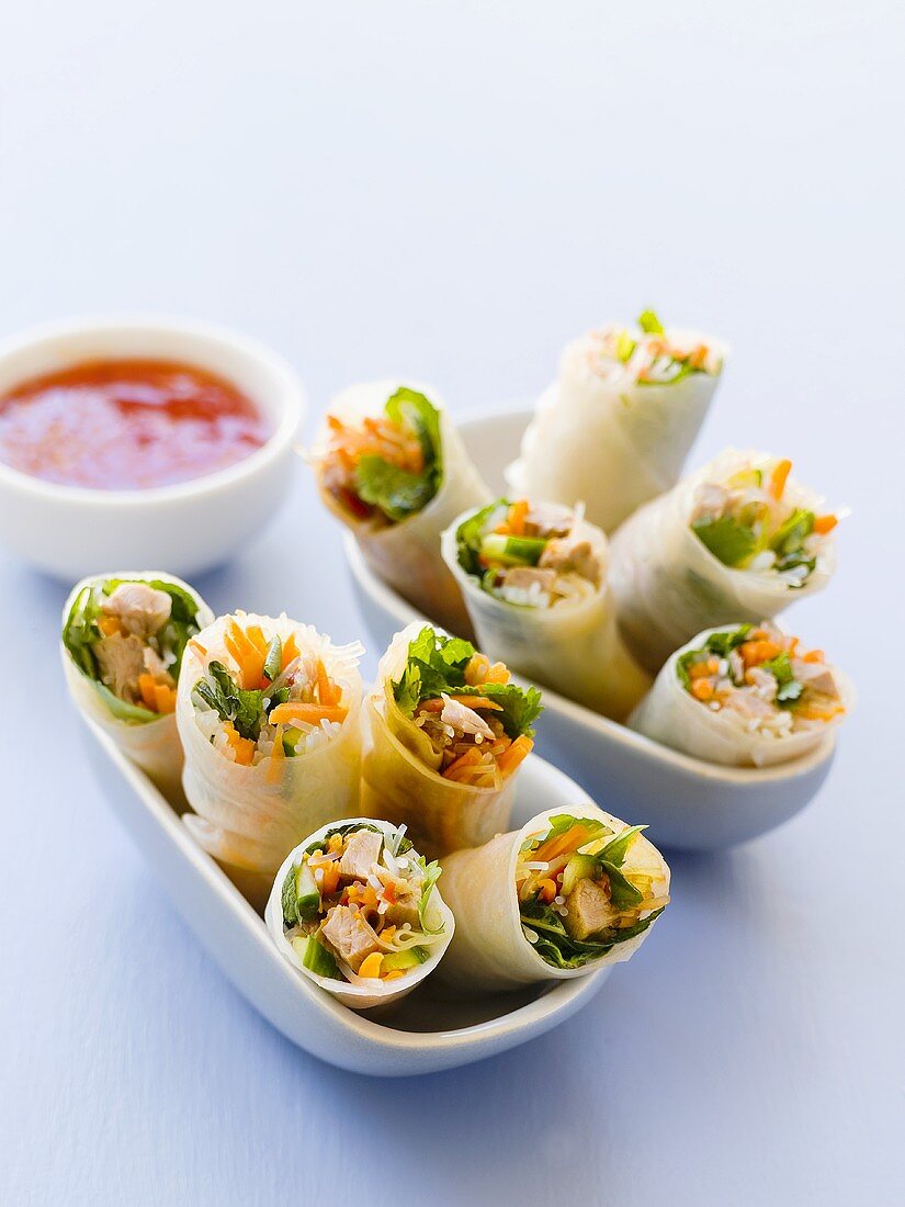 Spring rolls filled with duck and vegetables