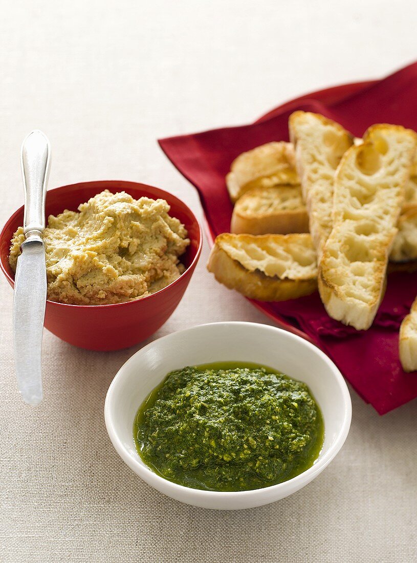 Pesto, hummus and Turkish flatbread