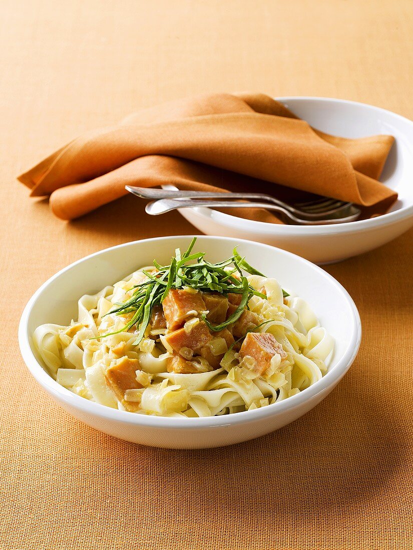 Ribbon pasta with sweet potatoes