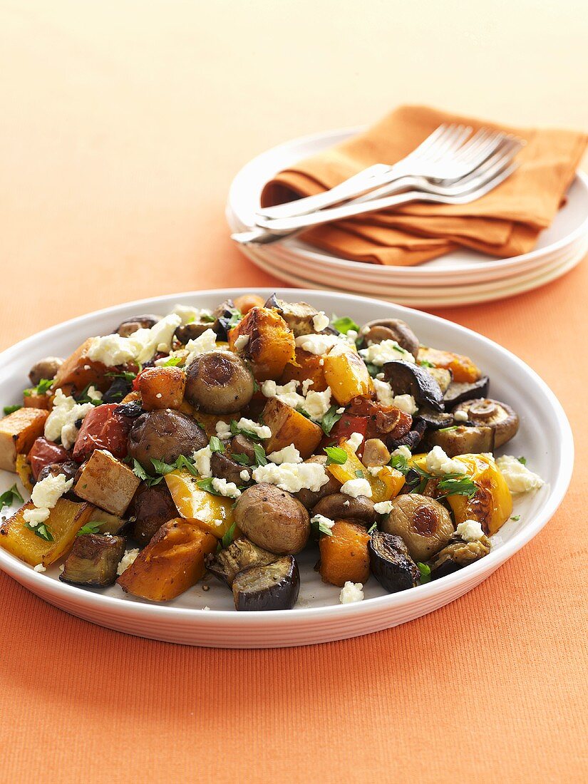 Roasted vegetable salad with feta cheese