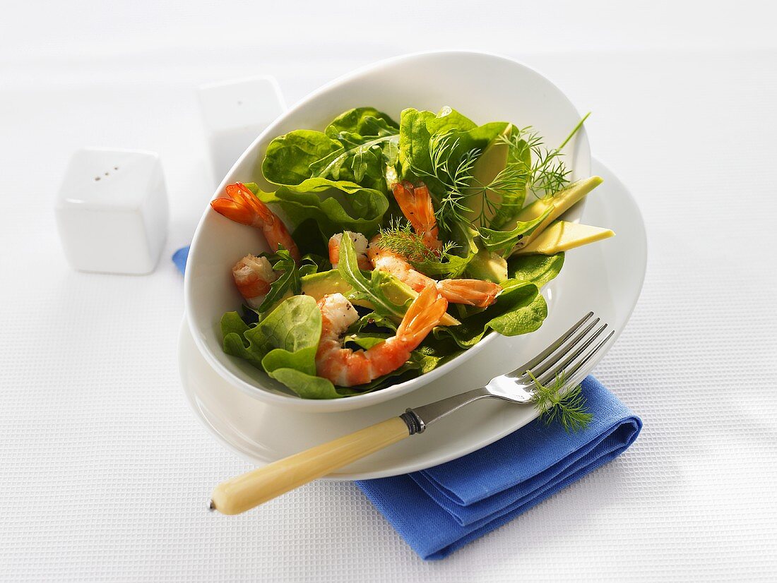 Shrimps-Rucola Salat mit Avocado