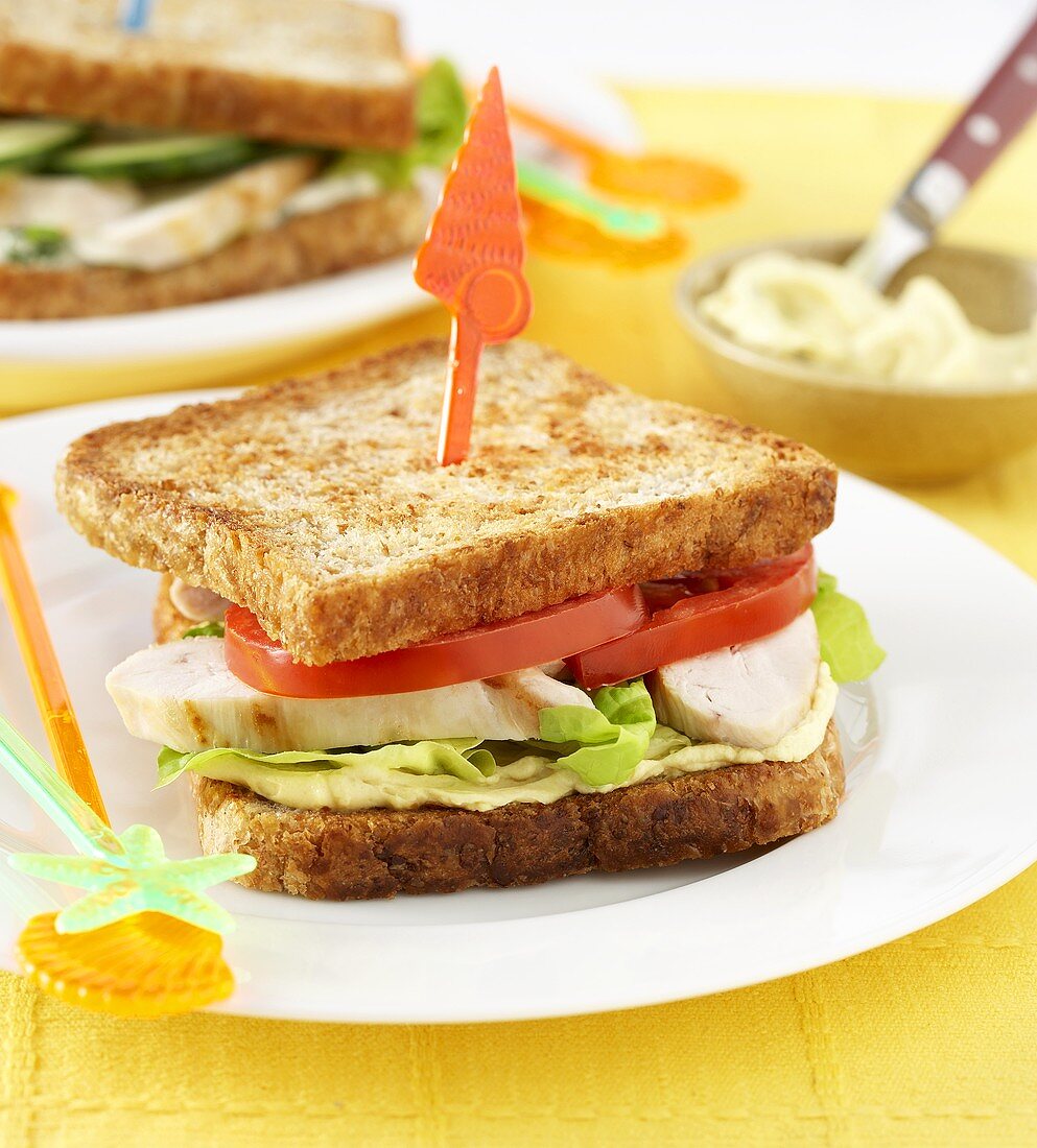 Toasted chicken and tomato sandwich
