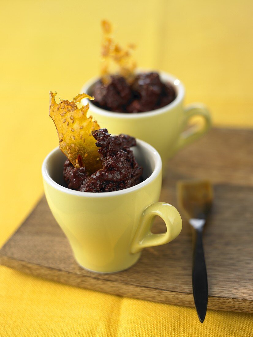 Acai berry sorbet in espresso cups