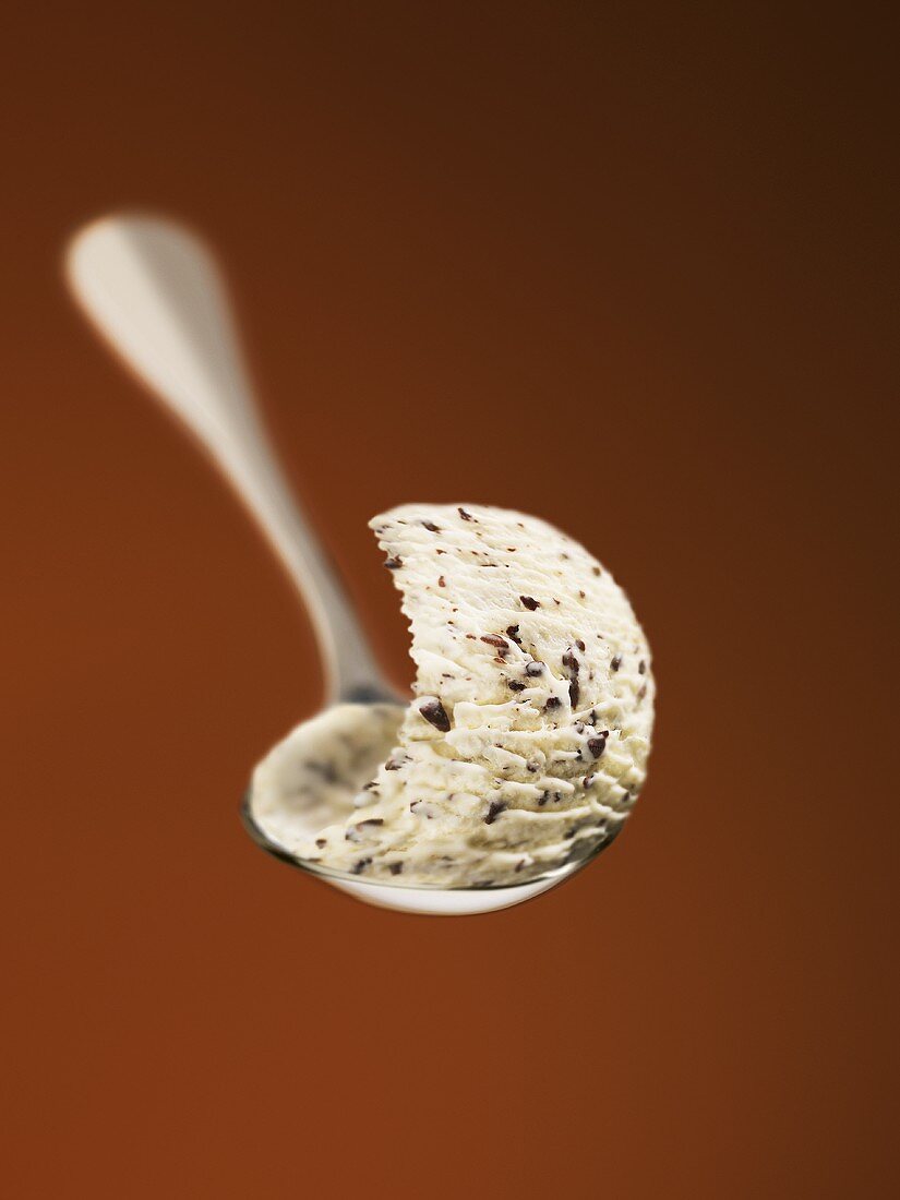 Stracciatella ice cream on spoon