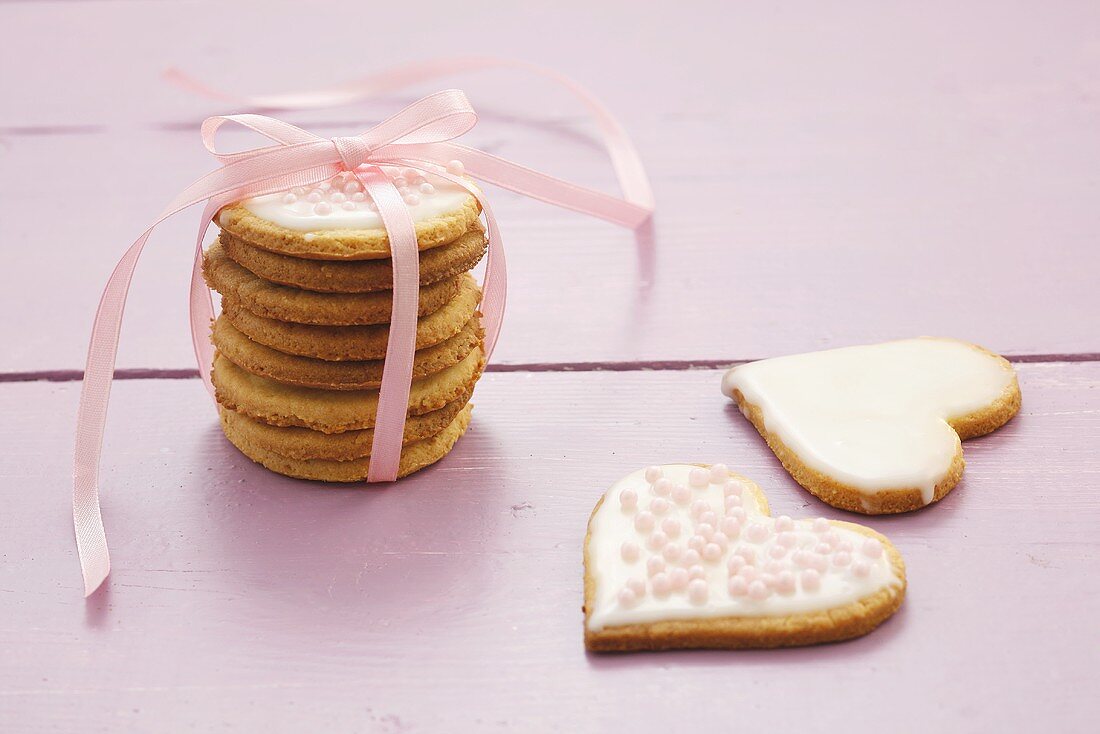 Almond biscuits with pink gift ribbon