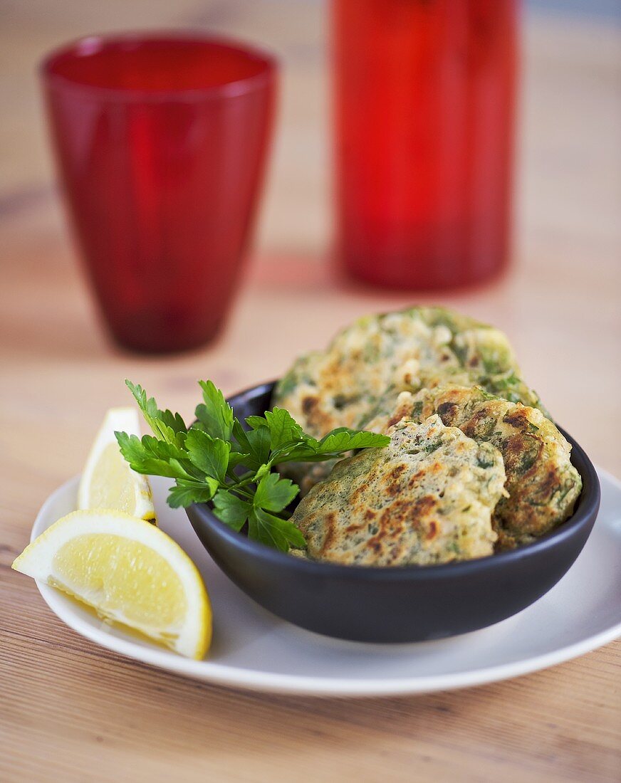 Prawn and leek pancakes