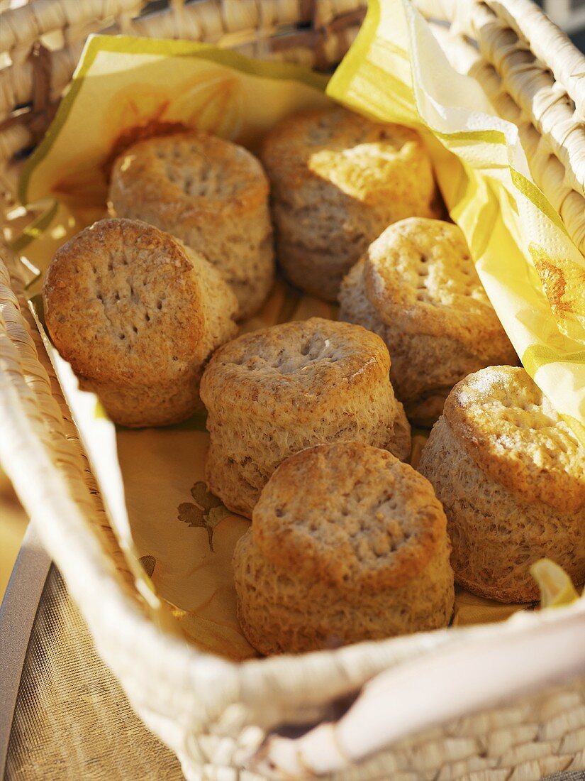 Wholemeal scones in a basket