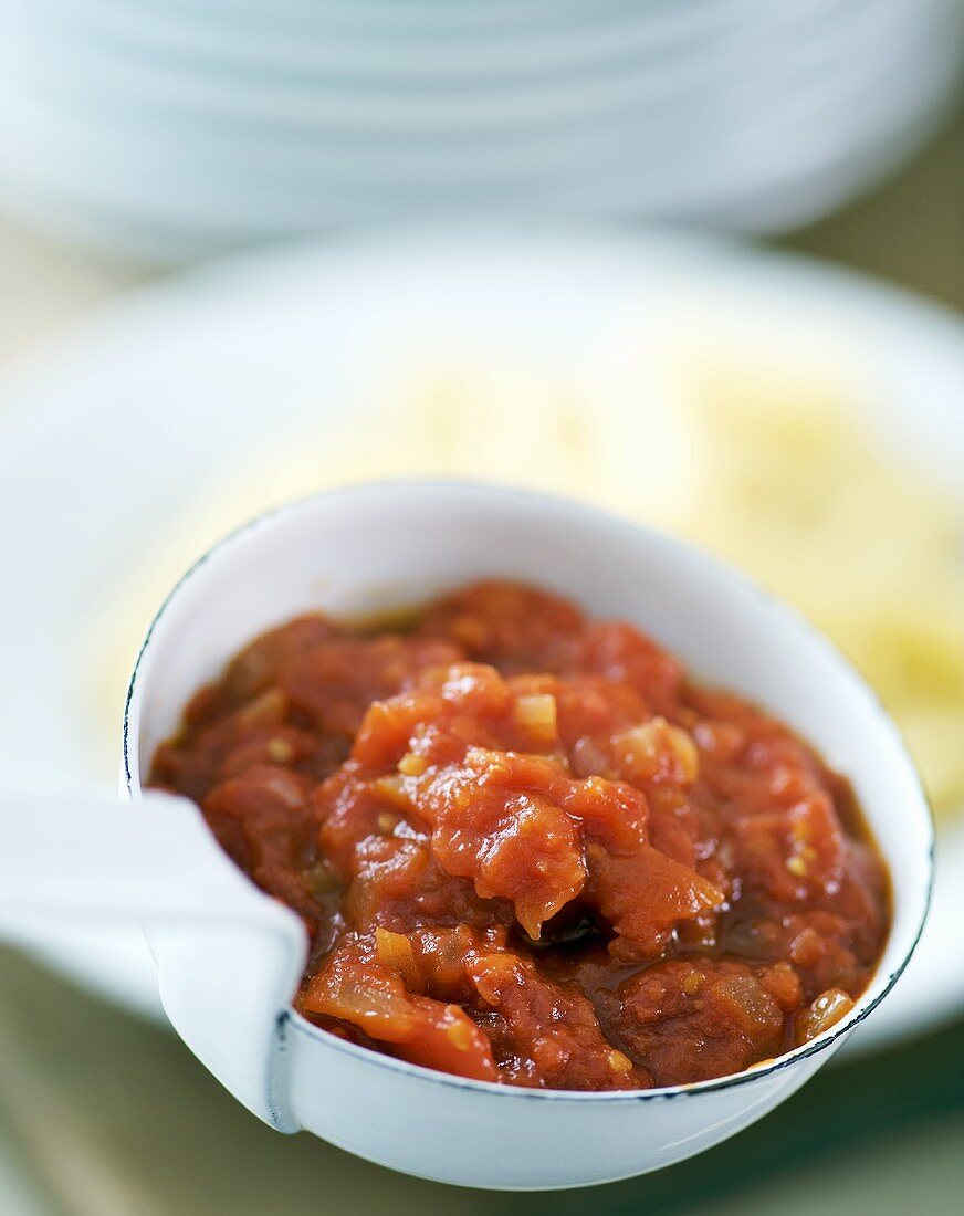 Tomato sauce in ladle