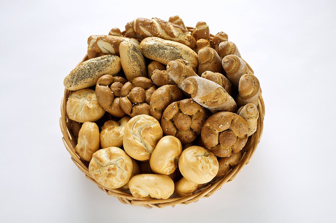 Assorted mini-rolls in bread basket